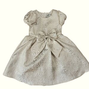 Rare Editions Brocade Puff Sleeve Dress Gold Bow Girl's size 6